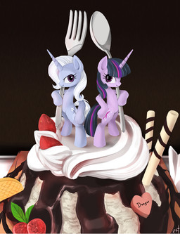 candy chocolate chocolate_sauce cutie_mark cutlery dessert duo female feral food fork fruit fur hair heart_symbol holding_object holding_spoon horn ice_cream kitchen_utensils micro multicolored_hair plant purple_body purple_eyes purple_fur purple_hair spoon strawberry tail tools two_tone_hair white_hair ponykillerx friendship_is_magic hasbro my_little_pony mythology trixie_(mlp) twilight_sparkle_(mlp) equid equine mammal mythological_creature mythological_equine unicorn 2013 hi_res
