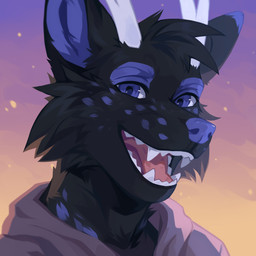 anthro antlers blue_eyes blue_spots cheek_tuft clothed clothing facial_spots facial_tuft fangs fur glistening glistening_eyes grey_clothing grey_topwear happy head_tuft horn looking_at_viewer male markings open_mouth open_smile pink_tongue simple_background smile solo spots spotted_body spotted_face spotted_fur teeth tongue topwear tuft unsigned white_antlers corzh77 canid deer hybrid mammal 1:1 absurd_res bust_portrait detailed hi_res icon portrait