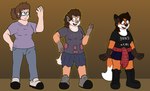 alternative_fashion anthro blue_eyes boots bottomwear breasts clothing ear_piercing female footwear gloves_(marking) goth happy height_loss human_to_anthro male markings piercing punk shirt shoes skirt smile solo species_transformation t-shirt text_on_t-shirt topwear transformation dommerik summertown_mall lucy_wilder canid canine fox human mammal red_fox true_fox 2023 hi_res