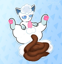 anus balls blue_eyes butt erection feces feces_pile feral fur genitals half-closed_eyes leg_markings looking_at_viewer looking_pleasured lying male male_feral male_pooping markings narrowed_eyes on_back open_mouth pattern_background pawpads paws penis pink_paws pink_penis pooping pooping_on_self pooping_on_tail presenting presenting_anus presenting_penis quadruped scatplay simple_background socks_(marking) solo tail white_body white_fur pincoosh nintendo pokemon alolan_form alolan_vulpix generation_7_pokemon pokemon_(species) regional_form_(pokemon) digital_media_(artwork) hi_res signature