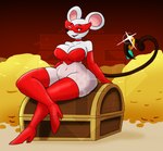 anthro big_breasts big_butt breasts butt clothing female gem jewelry leg_cross mask one_eye_closed sitting solo tail thick_thighs tight_clothing treasure treasure_chest treasure_hoard wink diamond_grenadier mario_bros nintendo paper_mario ms._mowz little_mouser mammal mouse murid murine rodent hi_res
