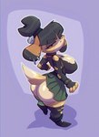 alternative_fashion anthro big_butt biped black_hair bottomwear breasts butt cleavage clothed clothing ear_piercing ear_ring female goth hair huge_butt legwear looking_at_viewer looking_back piercing ring_piercing skirt solo thigh_highs bigdad animal_crossing nintendo gothabelle isabelle_(animal_crossing) canid canine canis domestic_dog mammal shih_tzu toy_dog