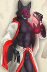 3_eyes animal_genitalia anthro athletic balls black_body clothed clothing detailed_background evil_grin fur genitals male multi_eye sheath smile solo genosladart cult_of_the_lamb massive_monster_(studio) narinder red_crown_(cult_of_the_lamb) the_one_who_waits domestic_cat felid feline felis mammal absurd_res digital_drawing_(artwork) digital_media_(artwork) hi_res shaded