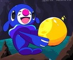 ambiguous_gender black_eyes blue_body cave fangs feral gold_(metal) gold_nugget holding_object markings open_mouth solo teeth tongue water whisker_markings sleepy_sealion nintendo pokemon generation_7_pokemon pokemon_(species) popplio 2025 6:5 dated hi_res signature