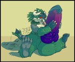 4_toes anthro balls big_balls big_penis black_border border feet fur genitals gradient_penis green_body green_fur half-closed_eyes huge_balls huge_penis hyper hyper_balls hyper_genitalia hyper_penis licking male narrowed_eyes oral penile penis penis_lick ridged_penis sex simple_background sitting soles solo tail tail_thumping toes tongue tongue_out yellow_background ishigray mythology dragon furred_dragon furred_scalie mythological_creature mythological_scalie scalie 2020 digital_media_(artwork) signature