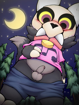 2_fingers 2_horns anthro balls biped black_body black_eyes black_fur black_tail blue_bottomwear blue_clothing blue_shorts blurred_background blush blush_lines bottomwear bottomwear_down cheek_tuft claw_fingers claws clothed clothed_anthro clothed_male clothing collar crescent_moon dipstick_tail erection facial_tuft feet fingers foreskin fur genitals grey_balls grey_body grey_fur grey_penis grey_tail_tip horn long_foreskin looking_at_viewer low-angle_view male male_anthro markings moon multicolored_body multicolored_fur multicolored_sclera musical_note musical_symbol night partially_clothed partially_clothed_anthro partially_clothed_male penis pink_clothing pink_sclera pink_shirt pink_topwear plant print_clothing print_shirt print_topwear red_collar shirt shorts shorts_down sky slightly_chubby slightly_chubby_anthro slightly_chubby_male small_penis solo star starry_sky symbol tail tail_markings teeth toe_claws toes topwear tree tuft two_tone_body two_tone_fur two_tone_sclera unretracted_foreskin white_horn yellow_sclera young young_anthro young_male yamausagi0619 disney the_owl_house king_clawthorne canid canid_demon demon mammal titan_(the_owl_house) 2025 absurd_res digital_media_(artwork) hi_res