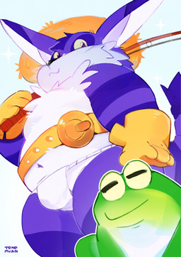anthro asian_clothing belly belt bulge clothed clothing duo east_asian_clothing feral fishing_rod fundoshi fundoshi_only hat headgear headwear japanese_clothing male navel overweight straw_hat topless underwear underwear_only tongmung24 sega sonic_the_hedgehog_(series) big_the_cat froggy_(sonic) amphibian domestic_cat felid feline felis frog mammal absurd_res hi_res