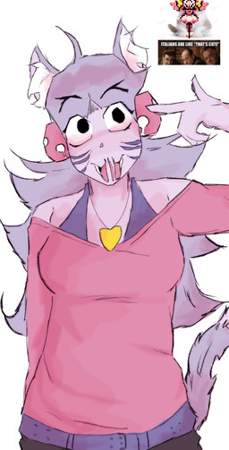 clothing female fur gesture hair hand_gesture heart_symbol pink_body pink_fur pink_hair pointing pupils purple_body purple_clothing purple_fur smile solo white_body white_fur anonymous_artist irritable_ghost_(deltarune) mad_dummy mad_mew_mew pink_(deltarune) felid feline ghost humanoid mammal spirit absurd_res hi_res trans_(lore)