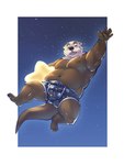 anthro belly brown_body bulge clothing eyes_closed humanoid_hands male moobs navel nipples overweight overweight_male solo star text underwear boar_on_board rudderbutts mammal mustelid otter 2024 absurd_res hi_res