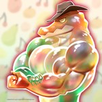 anthro butt candy clothing cowboy_hat dessert flexing flexing_bicep food gummy_(food) hat headgear headwear male solo spotty_the_cheetah glitch_productions the_amazing_digital_circus gummigoo_(tadc) alligator alligatorid crocodilian food_creature gummy_creature living_candy reptile scalie 1:1 portrait