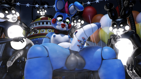 balls bodily_fluids bow_tie clone crossgender cum genital_fluids genitals green_eyes gynomorph heart_eyes heart_symbol intersex mtg_crossgender mti_crossgender penis rckke rckke_(modeler) five_nights_at_freddy's five_nights_at_freddy's_2 scottgames shadow_bonnie_(fnaf) toy_bonnie_(fnaf) lagomorph leporid mammal rabbit 16:9 3d_(artwork) cool_colors digital_media_(artwork) hi_res source_filmmaker_(artwork) widescreen