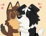 anthro bodily_fluids drooling duo floppy_ears fur heart_symbol kissing making_out male male/male multicolored_body multicolored_fur newhndrxxx pointy_ears saliva tail tail_motion tailwag bluey_(series) mackenzie's_dad_(bluey)