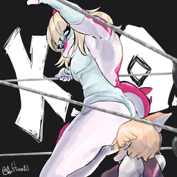 alternate_costume anthro armwear blonde_hair blue_eyes bone_frill breasts butt clothed clothed_anthro clothed_female clothing dazed defeated duo elbow_gloves female fighting_ring fingers frill_(anatomy) gloves green_eyes hair handwear humanoid_hands long_hair mask medium_breasts medium_hair multicolored_body non-mammal_breasts orange_body pink_body raised_arm rope side_view smile smirk spiked_tail spikes spikes_(anatomy) standing tail text toothy_smile two_tone_body victory wearing_mask white_body wrestling_singlet anfitrionaaa cavemanon_studios goodbye_volcano_high i_wani_hug_that_gator ko_op_(game_developer) mia_moretti naomi_(gvh) dinosaur hadrosaurid ornithischian ornithopod parasaurolophus prehistoric_species reptile scalie 1:1 absurd_res artist_name colored hi_res shaded sibling_(lore) sister_(lore) sisters_(lore)