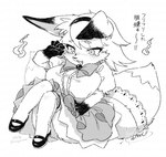 2_tails accessory anthro big_breasts bodily_fluids bow_ribbon breasts clothing crying dipstick_ears dipstick_tail dress dress_shoes ear_markings ears_down eyebrow_through_hair eyebrows eyelashes eyelashes_through_hair fangs female frilly frilly_clothing frilly_legwear frilly_stockings fur furgonomics gem gloves_(marking) hair hair_accessory hairband heart_symbol lace legwear looking_down magical_girl_outfit markings multi_tail multicolored_ears open_mouth pivoted_ears puffy_sleeves semi-anthro simple_background sitting snout solo stockings tail tail_accessory tail_markings tears teeth text thick_thighs translucent translucent_hair welling_tears white_background wiping_tears ningenzoo mahou_shoujo_full_heart kokon canid canine fox mammal will-o'-the-wisp 2025 greyscale japanese_text monochrome signature sketch translated watermark
