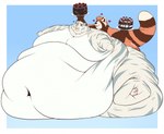 anthro belly_on_ground blue_eyes blush blush_lines brown_body brown_fur cake dessert duo eye_contact fat_rolls food fur green_eyes hair head_tuft heart_symbol holding_plate immobile looking_at_another male male/male morbidly_obese nude obese open_mouth orange_body orange_fur orange_hair overweight short_hair simple_background sitting tail three-quarter_view tongue tongue_out tuft white_body white_fur white_sclera reppu ailurid felid mammal pantherine red_panda tiger 2024 digital_media_(artwork) hi_res