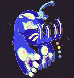 ambiguous_gender antennae_(anatomy) blue_body blue_eyes color_swatch duo feral pink_eyes simple_background size_difference yellow_sclera umearamy nintendo pokemon generation_4_pokemon generation_6_pokemon humanoid legendary_pokemon manaphy pokemon_(species) primal_kyogre primal_reversion 2025 hi_res signature