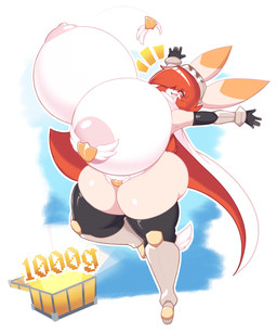 5_fingers anthro areola armor big_breasts big_butt biped breasts butt cloak clothed clothing dipstick_ears ear_markings emanata eyebrows eyelashes female fingers front_view gloves hair handwear happy headgear helmet huge_breasts legwear maebari multicolored_ears nipple_slip nipples on_one_leg open_mouth open_smile orange_hair orange_tail pasties scut_tail short_tail simple_background smile solo standing tail tan_body text thick_thighs thigh_highs three-quarter_view treasure_chest unconvincing_armor wardrobe_malfunction white_body dewbber clare_(themushlord) lagomorph leporid mammal rabbit 2024 absurd_res digital_drawing_(artwork) digital_media_(artwork) hi_res