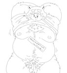 2024 anthro balls belly big_belly clothed clothing clothing_lift erection genitals hi_res japanese_text kemono male mammal moobs nipples overweight overweight_male penis shirt shirt_lift simple_background small_penis solo suid suina suishou0602 sus_(pig) text topwear white_background wild_boar