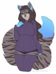 anthro big_breasts biped black_hair blue_eyes breasts clothed clothing curvy_figure eyewear female fur glasses grey_body grey_fur hair legwear long_hair looking_at_viewer simple_background solo standing stockings stripes sweater thick_thighs thigh_highs topwear voluptuous wide_hips kitsunewaffles-chan epsilon_lou felid mammal 2015 dated digital_media_(artwork) hi_res