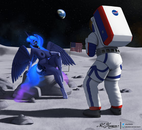 ambiguous_gender american_flag anthro areola astronaut blue_body blue_eyes blue_hair blue_tail breasts crown duo earth ethereal_hair ethereal_tail female hair headgear horn moon mostly_nude_female nipples on_the_moon planet sitting spacesuit tail tiara united_states_of_america wings clearvision friendship_is_magic hasbro my_little_pony mythology nasa princess_luna_(mlp) equid equine mammal mythological_creature mythological_equine winged_unicorn 2024 3d_(artwork) absurd_res digital_media_(artwork) hi_res