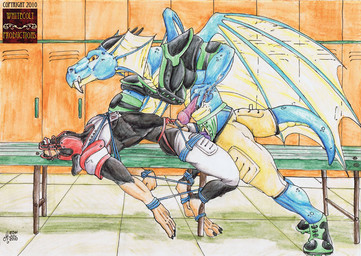 american_football anal anal_penetration anthro balls bdsm bench bondage bound clothing dominant dominant_male duo erection fangs genitals interspecies jockstrap locker locker_room male male/male male_penetrated male_penetrating male_penetrating_male membrane_(anatomy) membranous_wings on_bench penetration penis sex sport sports_pads submissive submissive_male tail teeth underwear wings yellow_eyes whitecolt_productions european_mythology mythology canid canine canis domestic_dog dragon mammal mastiff molosser mythological_creature mythological_scalie rottweiler scalie western_dragon 2010