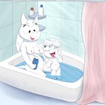 anthro balls bathing bathtub breasts duo female flaccid fur genitals horn kneeling male nipples nude penis pussy shampoo_bottle shower_curtain suds water wet wet_body wet_fur white_body white_fur young young_anthro seikkeizu undertale undertale_(series) asriel_dreemurr toriel boss_monster_(undertale) bovid caprine goat mammal monster 1:1 absurd_res hi_res mother_(lore) mother_and_child_(lore) mother_and_son_(lore) parent_(lore) parent_and_child_(lore) parent_and_son_(lore) son_(lore)