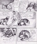 ambiguous_gender canid canine canis clothed clothing comic coop_(wrng) dialogue digitigrade english_text feral fur graphite_(artwork) greyscale group human male mammal monochrome natsume_(wrng) natsumewolf oz_(wrng) pencil_(artwork) quadruped rikku tail text traditional_media_(artwork) wolf wolf's_rain wolf's_rain_next_generation