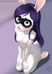 accessory after_transformation aged_up alternate_species anthro blush breasts featureless_breasts female fur furrification hair hair_accessory hairband implied_transformation long_hair looking_at_viewer mask mask_only nude nude_female pawpads pink_nose pink_pawpads purple_eyes purple_hair short_tail solo tail white_body white_fur themysteriousdee disney pixar the_incredibles violet_parr lagomorph leporid mammal rabbit hi_res