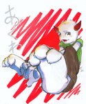 3_toes anthro blush fangs feet foot_focus hindpaw horn male paws soles solo teeth text toes young young_anthro young_male greenmonkey demon japanese_text