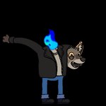 anthro blue_fire bottomwear clothing colored_fire dancing decapitation denim denim_bottomwear denim_clothing fire happy humor jacket jeans leather leather_clothing leather_jacket leather_topwear male pants solo soul topwear eladonays epilepsy_warning night_in_the_woods luca_the_coyote canid canine canis coyote mammal 1:1 2d_animation animated low_res motion_tweening short_playtime