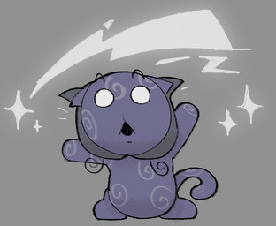 ambiguous_feral ambiguous_gender clothed clothed_feral clothing emanata feral front_view fur looking_at_viewer magic magic_user on_hind_legs open_mouth purple_body purple_fur solo sparkles spiral standing white_eyes d_(artist) mewgenics lucy_(mewgenics) domestic_cat felid feline felis mammal 2026 colored digital_media_(artwork) full-length_portrait portrait
