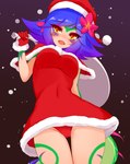 bag blue_hair blush christmas_clothing christmas_headwear clothed clothing costume female flower freckles gloves hair handwear hat headgear headwear holidays looking_down open_mouth orange_eyes panties plant pupils red_clothing red_gloves red_handwear red_underwear reptile_tail santa_costume santa_dress santa_hat simple_background slit_pupils snow snowing solo underwear ayatori christmas league_of_legends riot_games tencent neeko_(lol) animal_humanoid humanoid reptile reptile_humanoid scalie scalie_humanoid vastaya 2022 digital_media_(artwork) hi_res