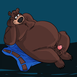anthro balls belly big_belly black_nose brown_body genitals male overweight overweight_male penis small_penis solo joesanchez hanna-barbera metro-goldwyn-mayer barney_bear_(hanna-barbera) bear mammal 1:1 2026 hi_res