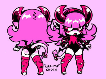 2_horns accessory bat_wings big_horn bracelet butt clothed clothed_female clothed_humanoid clothing ear_piercing eyelashes female female_humanoid front_view furgonomics hair hair_accessory hairband head_horn hip_wings horn humanoid_pointy_ears jewelry legwear leotard membrane_(anatomy) membranous_wings not_furry open_mouth piercing pink_hair pink_tail pointy_ears rear_view red_clothing red_legwear red_thigh_highs simple_background solo spade_tail spiked_bracelet spiked_tailband spikes tail tail_accessory tailband text thigh_highs unusual_wing_placement white_sclera wings chocovania chocovania_(chocovania) demon demon_humanoid horned_humanoid humanoid imp 2025 digital_media_(artwork) full-length_portrait portrait