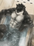 5_fingers abs anthro arms_bent bath bathing bathroom bent_leg biceps black_hair extended_leg fingers fully_submerged_leg hair hand_in_water knee_out_of_water leaning_on_edge leg_out_of_water male muscular muscular_male navel nipples partially_submerged reclining resting_arms solo submerged_hand submerged_leg submerged_legs supported_arms water fffffolder canid canine canis mammal wolf 2010