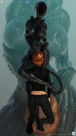big_breasts black_body black_skin breasts butt claws clothing cunnilingus dominant dominant_female duo eyeless fangs female female/female larger_female not_furry oral sex sharp_teeth size_difference smaller_female smile submissive submissive_female tall teeth thick_thighs vaginal wide_hips loneclaw alien_(franchise) alien human humanoid hybrid mammal monster xenomorph 2020 3d_(artwork) 9:16 digital_media_(artwork) hi_res
