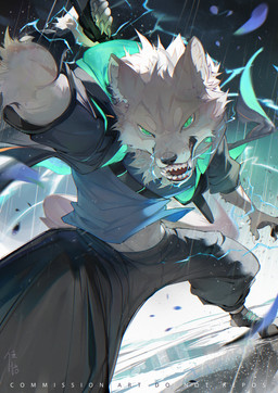 5_fingers abstract_background action_pose anthro armor black_bottomwear black_clothing black_footwear black_hoodie black_pants black_pawpads black_shoes black_topwear blue_clothing blue_shirt blue_topwear bottomwear claws clothed clothed_anthro clothed_male clothing crouching digitigrade digitigrade_footwear electricity electricity_manipulation elemental_manipulation fangs finger_claws fingerpads fingers footwear fully_clothed fully_clothed_anthro fully_clothed_male fur furgonomic_footwear furgonomics green_clothing green_eyes green_hoodie green_pupils green_topwear grey_claws gums holding_object hoodie looking_at_viewer male monotone_body monotone_fur open_mouth pants pawpads pose puddle pupils raining red_tongue ringed_iris shirt shoes slit_pupils solo tail tan_body tan_fur teeth text toe_claws toeless_footwear tongue tongue_showing topwear vambrace white_sclera wind chiayeeee canid canine canis mammal wolf 2024 absurd_res chromatic_aberration digital_drawing_(artwork) digital_media_(artwork) english_text hi_res signature