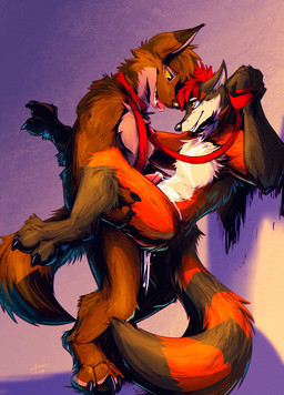 against_surface against_wall anal anal_penetration animal_genitalia animal_penis anthro blep bodily_fluids brown_body brown_fur collar cum cum_drip cum_in_ass cum_inside cum_on_self cumshot digitigrade dripping dripping_ass duo ejaculation fur genital_fluids genitals hair interspecies leash leash_pull male male/male male_penetrated male_penetrating male_penetrating_male orange_body orange_fur penetration penis red_hair romantic romantic_ambiance sex tongue tongue_out mrjimmydafloof jimmy_(mrjimmydafloof) tkcoyote canid canine canis coyote mammal procyonid raccoon hi_res