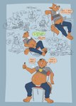 anthro bodily_fluids bottomwear burger button_(fastener) button_pop cake chair cheek_tuft clothed clothing dessert dialogue dish eating eating_contest eyewear facial_tuft food fully_clothed furniture gesture glasses hand_gesture hand_on_belly junk_food male muffin no_shoes on_chair overweight overweight_male pain pancake pants simple_background sitting sitting_on_chair solo speech_bubble sweat sweatdrop thumbs_up tired topwear tuft wardrobe_malfunction wearing_glasses weight_gain weight_gain_sequence coolyiffer canid canine canis mammal wolf hi_res
