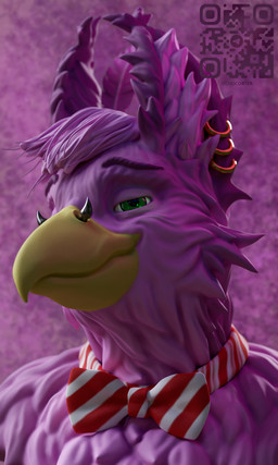anthro beak bow_tie cheek_tuft ear_piercing ear_tuft facial_piercing facial_tuft front_view fur green_eyes head_tuft inner_ear_fluff male nose_piercing piercing simple_background smug_face solo standing tuft vogleinis mythology avian gryphon mythological_avian mythological_creature 2025 3:5 3d_(artwork) digital_media_(artwork) hi_res portrait signature