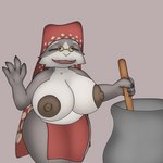 anthro areola belly big_areola big_breasts breasts clothed clothing female overweight overweight_female solo topless j5furry capcom monster_hunter grammeowster_chef domestic_cat felid feline felis felyne lynian mammal palico 1:1 hi_res