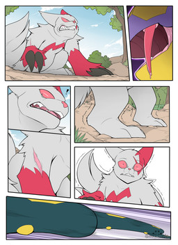 ambiguous_gender attack barefoot black_claws bodily_fluids border claws clenched_teeth close-up day detailed_background digitigrade duo exclamation_point facial_markings fangs feet feral fight forest front_view fur fur_markings grass green_body green_skin half-closed_eyes head_markings jumping long_tail looking_at_another looking_back markings motion_lines narrowed_eyes nervous nude open_mouth outside paws pink_markings pink_sclera plant poison quadruped red_body red_fur saliva semi-anthro serpentine shaking shrub side_view sky standing surprised tail teeth text three-quarter_view tongue tree trembling tuft white_body white_border white_fur wounded yellow_markings s2-freak nintendo pokemon generation_3_pokemon pokemon_(species) seviper zangoose 2019 colored comic digital_drawing_(artwork) digital_media_(artwork) english_text hi_res multiple_scenes signature watermark