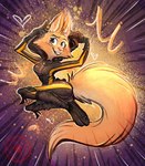 abstract_background anthro big_tail cheek_tuft clothed clothing eyebrow_piercing facial_piercing facial_tuft female fluffy fluffy_tail fully_clothed fur orange_body orange_fur paw_pattern piercing pose smile solo speed_lines tail tuft sagelonestar dreamworks the_bad_guys diane_foxington canid canine fox mammal digital_media_(artwork) hi_res