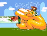 anthro balls belly big_balls big_belly big_butt big_penis blue_sky bodily_fluids butt cloud cum excessive_cum excessive_genital_fluids eyes_closed genital_fluids genitals grass hair huge_balls huge_belly huge_butt huge_penis hyper hyper_balls hyper_belly hyper_butt hyper_cum hyper_genitalia hyper_penis male morbidly_obese nipples obese orange_nipples overweight overweight_male penis pipe plant precum red_hair sky solo yellow_body yellow_skin squeamsel mario_bros nintendo bowser reptile scalie turtle