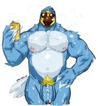 5_fingers alcohol anthro balls beak beer belly beverage beverage_can biceps biped blue_balls blue_body blue_feathers blue_penis body_hair chest_hair eyewear feathers fingers flaccid foreskin front_view genitals glans hand_on_hip looking_at_viewer male muscular muscular_anthro muscular_male navel nipples non-mammal_balls open_mouth pecs penis pink_nipples pubes red_glans simple_background solo standing steam sunglasses tongue vein wet white_background yellow_body yellow_feathers nunudodo animal_crossing nintendo wilbur_(animal_crossing) avian bird columbid dodo recently_extinct_species 2020 absurd_res digital_media_(artwork) hi_res portrait three-quarter_portrait