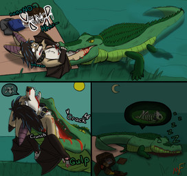 anthro anthro_prey basket blood bodily_fluids bone bones_in_stomach collar container death digestion duo explicitly_stated_nonconsent fatal_vore feral feral_pred folded_clothing food hard_vore male oral_vore peril picnic picnic_basket skeleton skull skull_and_crossbones sleeping struggling swallowing teeth text unwilling_prey vore wounded metal_fox117 crescentwolf bat canid canine crocodile crocodilian fox hybrid mammal reptile scalie hi_res sequence andromorph_(lore)