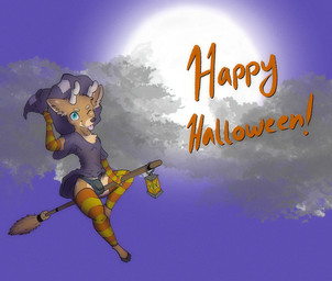 broom broom_riding cleaning_tool clothing halloween_themed lamp lantern legwear male moon sky skyscape solo stockings eisbox deer mammal hi_res