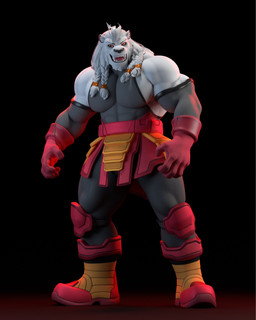 abs anthro armor biceps clothed clothing fur male muscular muscular_anthro muscular_male pecs red_eyes solo suit white_body white_fur leodamodeler leothemodeler leodamodeler_(modeler) thokk_(invincible) alien dornian felid lion mammal pantherine hi_res