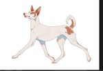 ambiguous_gender anthro brown_markings fur markings mouth_closed narrowed_eyes quadruped side_view simple_background solo whiskers white_background white_body white_fur blackscour canid canine canis domestic_dog mammal