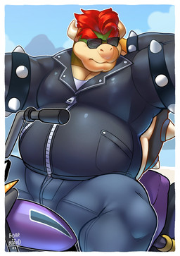 anthro armband belly big_belly big_muscles biker border bottomwear bracelet clothed clothing day denim denim_bottomwear denim_clothing eyebrows eyewear hair hand_behind_head horn jacket jeans jewelry kemono leather leather_clothing leather_jacket leather_topwear male motorcycle musclegut muscular muscular_anthro muscular_male outside pants shell simple_background sitting solo spiked_armband spiked_bracelet spiked_shell spikes spikes_(anatomy) sunglasses thick_arms thick_thighs topwear vehicle white_border boar_on_board deliverymutt bowser_day mario_bros nintendo biker_bowser bowser koopa scalie 2025 absurd_res hi_res signature